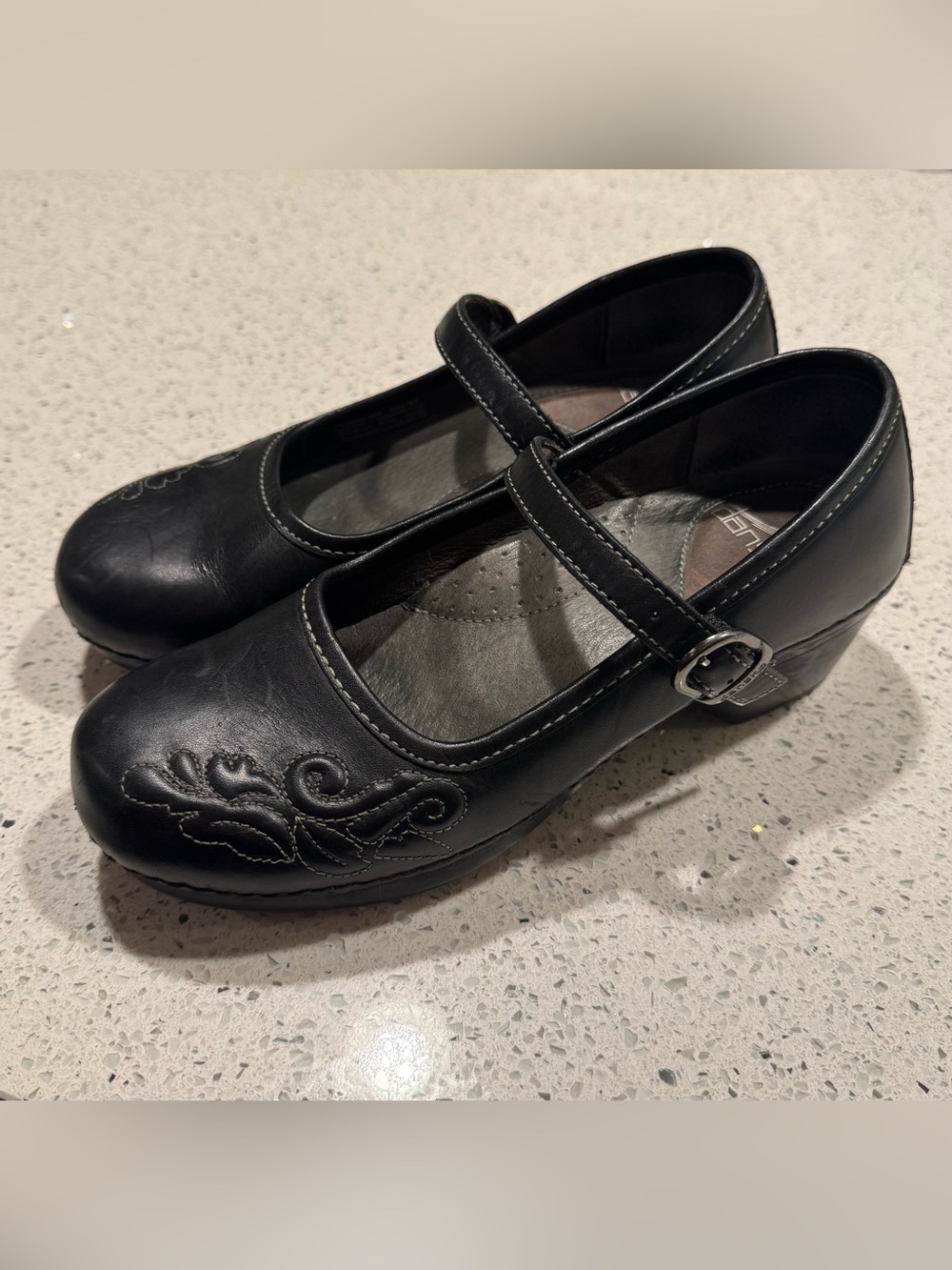 Dansko Black Mary Jane Comfort Leather Embroidered Savannah Sz 37